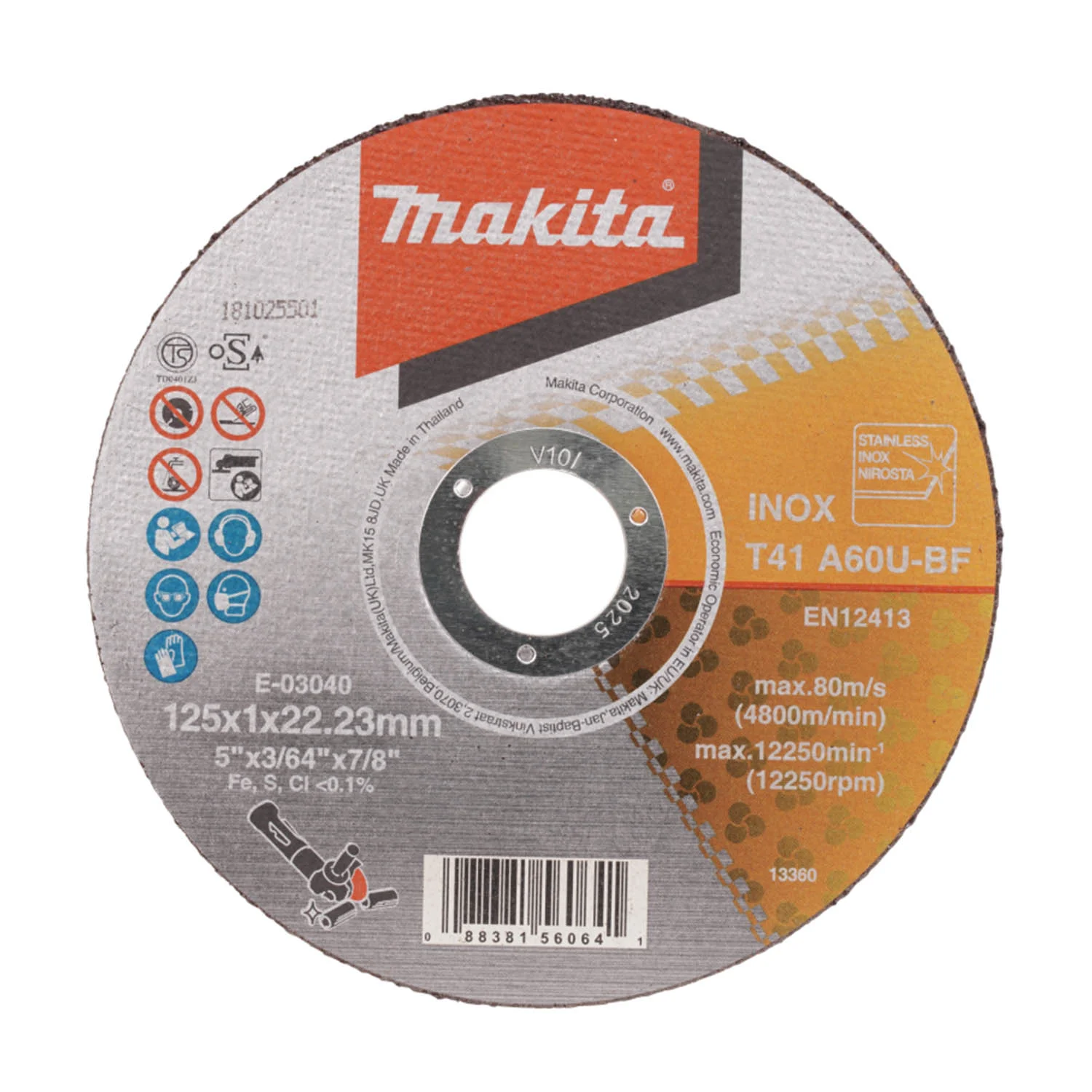 DISCO ABRASIVO 5″ CORTE ACERO INOX A60U ( 125X 1.0 X 22.23 )